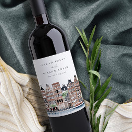 Rótulo De Garrafa De Cerveja Casamento de Paisagem do Canal de Amesterdã