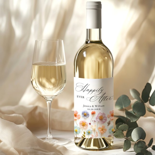 Rótulo De Garrafa De Cerveja Casamento de Pastel Pink Boho Wildflower (Criador carregado)