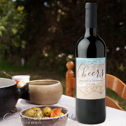 Rótulo De Garrafa De Cerveja Casamento de Praia Tropical do Blue Ocean Waves