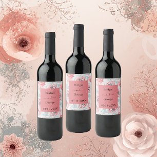 Rótulo De Garrafa De Cerveja casamento de rosa de apricot de pedras florais de 