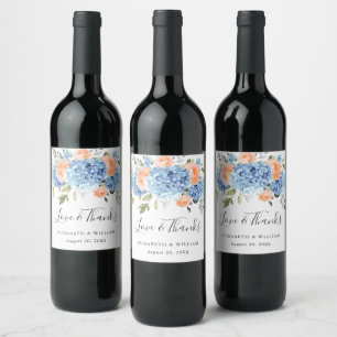 Rótulo De Garrafa De Cerveja Casamento de Rosas Blush de Hydrangea Azul Elegant
