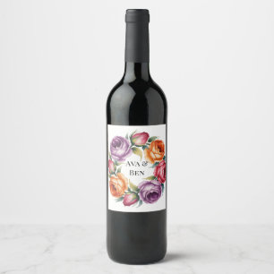Rótulo De Garrafa De Cerveja Casamento de Rosas Roxas, Laranja e Vermelhas Fest