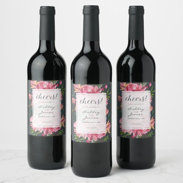 Rótulo De Garrafa De Cerveja Casamento de Ruby Pink Peony Floral Cheers (Garrafas)
