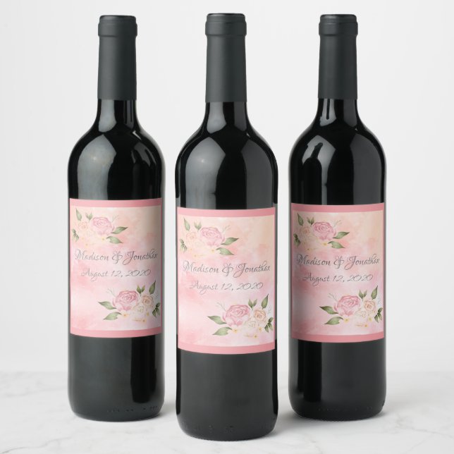 Rótulo De Garrafa De Cerveja Casamento de Script de Aquarela Floral Rosa (Garrafas)