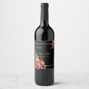 Rótulo De Garrafa De Cerveja Casamento de Script Floral Romântico Preto e Lara