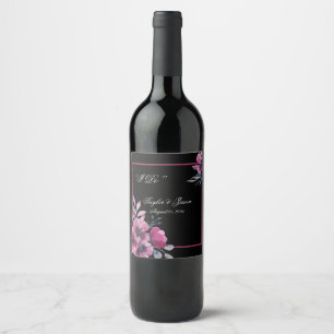 Rótulo De Garrafa De Cerveja Casamento de Script Floral Romântico Preto e Rosa