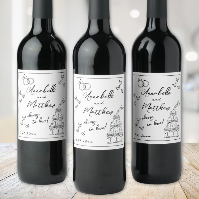 Rótulo De Garrafa De Cerveja Casamento Desenhado à Mão (Hand Drawn Wedding Wine Label )