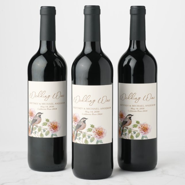 Rótulo De Garrafa De Cerveja Casamento do Pássaro nas Flores (Garrafas)