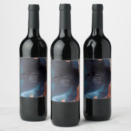 Rótulo De Garrafa De Cerveja Casamento Dourado com Rosa Azul-Marinho Azul