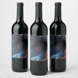 Rótulo De Garrafa De Cerveja Casamento Dourado com Rosa Azul-Marinho Azul