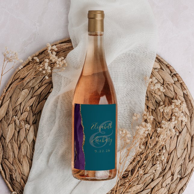 Rótulo De Garrafa De Cerveja Casamento Dourado de Agato Roxo Moderno (Criador carregado)