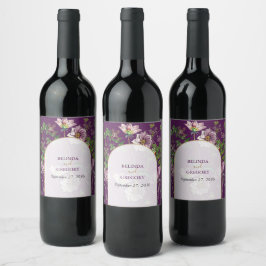 Rótulo De Garrafa De Cerveja Casamento Dourado de Arca com Verde Floral Roxo
