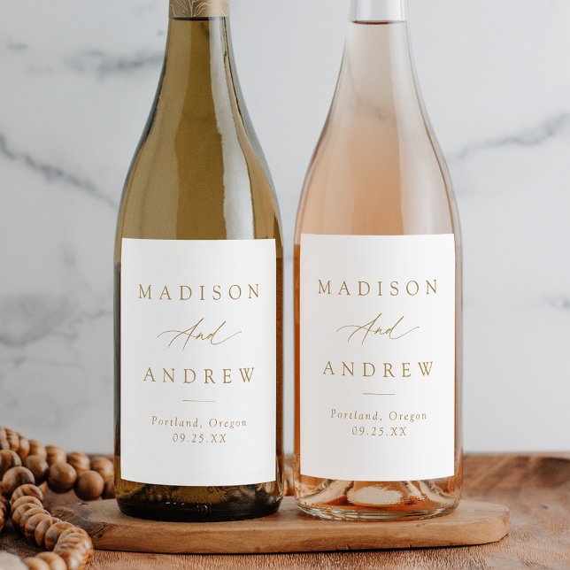 Rótulo De Garrafa De Cerveja Casamento Dourado de Caligrafia Elegante (Criador carregado)