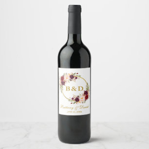 Rótulo De Garrafa De Cerveja Casamento Dourado do monograma da grinalda floral
