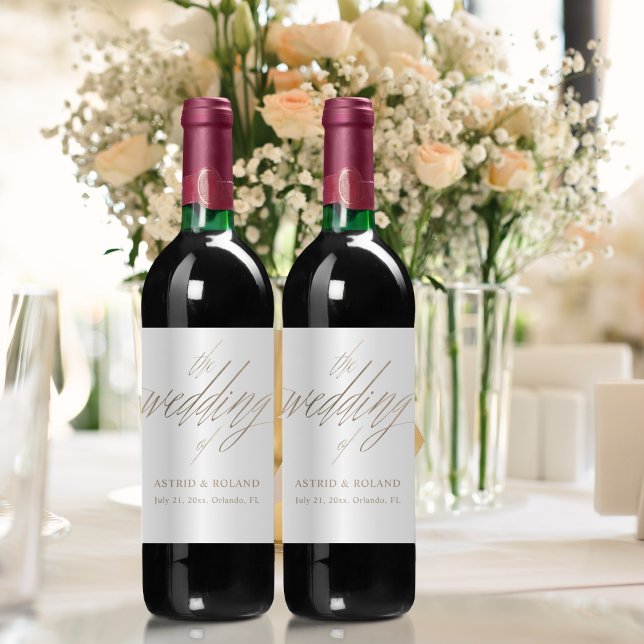 Rótulo De Garrafa De Cerveja Casamento Dourado e Branco do Elegante Faux (Criador carregado)