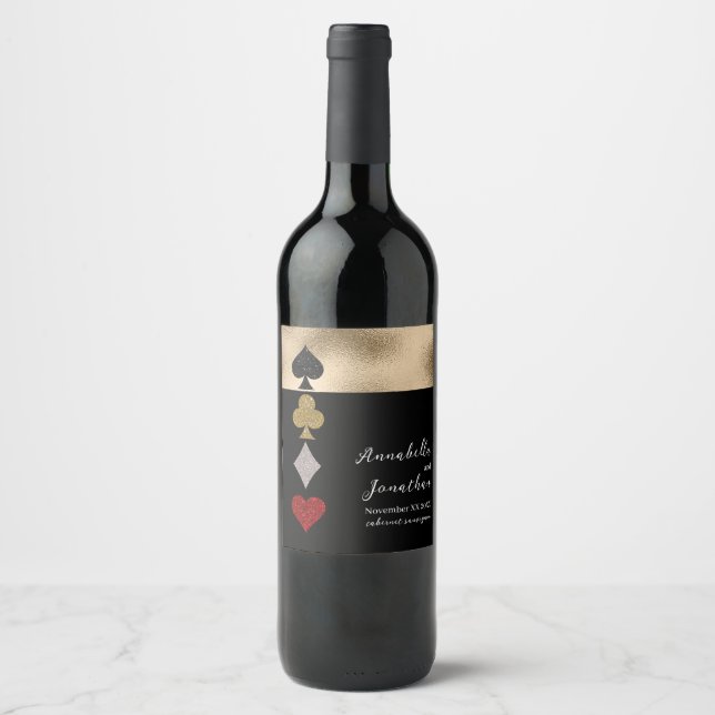 Rótulo De Garrafa De Cerveja Casamento Dourado e negro do cassino Las Vegas (Frente)