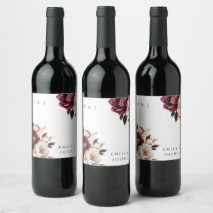 Rótulo De Garrafa De Cerveja Casamento Dourado Elegante Burgundy