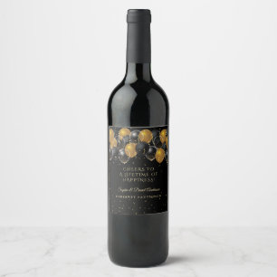 Rótulo De Garrafa De Cerveja Casamento Dourado Elegante dos Balões Negros Conf