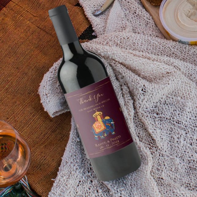 Rótulo De Garrafa De Cerveja Casamento Dourado Elegante Vermelho Mandala Indian (Elegant Vibrant Red Gold Mandala Indian Wedding Wine Label)