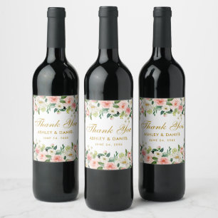 Rótulo De Garrafa De Cerveja Casamento Dourado Floral Branco Blush de Cor-de-Á