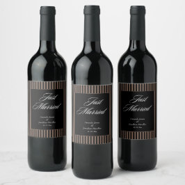 Rótulo De Garrafa De Cerveja Casamento Elegante Black and Brown Stripes