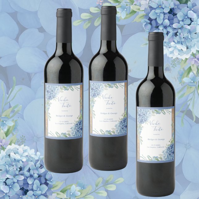 Rótulo De Garrafa De Cerveja casamento elegante de Blue Hydrangea (Criador carregado)