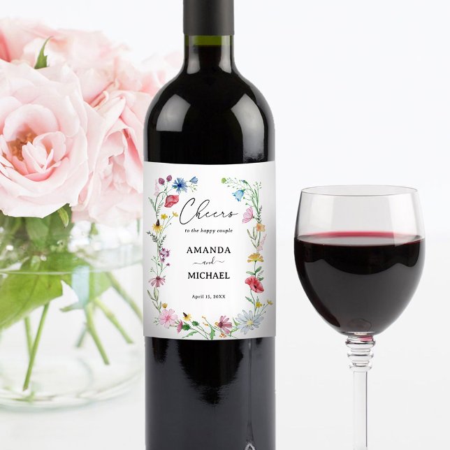 Rótulo De Garrafa De Cerveja Casamento Elegante de Flor Selvagem (Criador carregado)