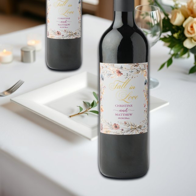 Rótulo De Garrafa De Cerveja Casamento Elegante de Flores Selvagens Douradas "A (Criador carregado)