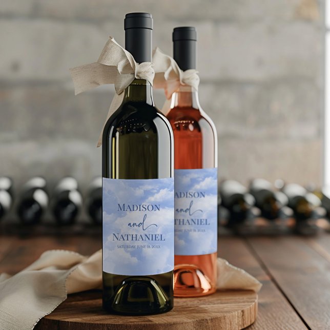 Rótulo De Garrafa De Cerveja Casamento Elegante de Nuvens Brancas Azuis (Criador carregado)