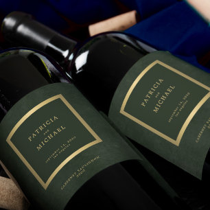 Rótulo De Garrafa De Cerveja Casamento elegante de ouro verde-escuro personaliz