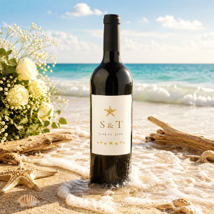 Rótulo De Garrafa De Cerveja Casamento Elegante Estrela do Mar Oceano Azul