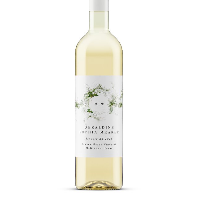 Rótulo De Garrafa De Cerveja Casamento Elegante Eucalyptus Wreath Monograma (Criador carregado)