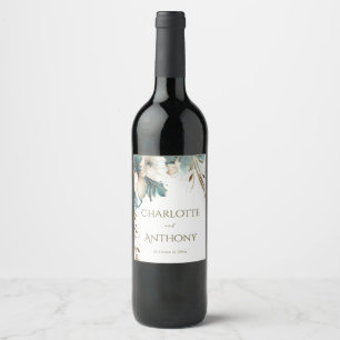 Rótulo De Garrafa De Cerveja Casamento Elegante Minimalista com Flores e Folhag