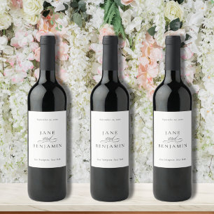 Rótulo De Garrafa De Cerveja Casamento Elegante Minimalista de Arte Negra Branc