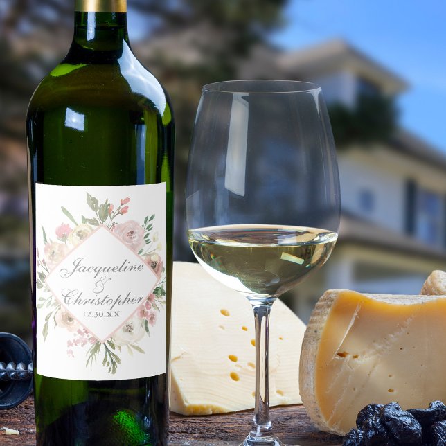 Rótulo De Garrafa De Cerveja Casamento Elegante Primavera Floral Blush Peony (Criador carregado)