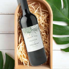 Rótulo De Garrafa De Cerveja Casamento Elegante Tropical Verde de Agradecimento