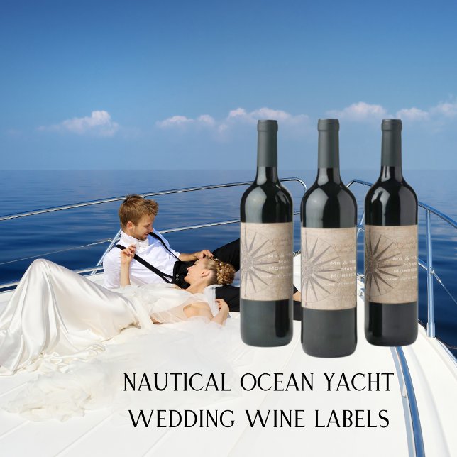 Rótulo De Garrafa De Cerveja Casamento em iate do oceano náutico (Nautical Ocean Yacht Wedding Wine Label)