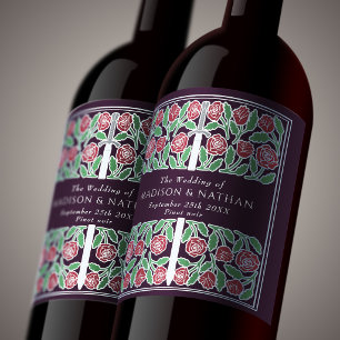 Rótulo De Garrafa De Cerveja Casamento Espada Floral Real Berinjela Prata