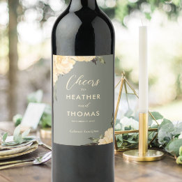 Rótulo De Garrafa De Cerveja Casamento Floral Amarelo Verde Moderno