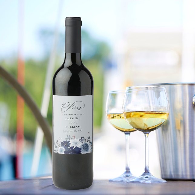 Rótulo De Garrafa De Cerveja Casamento Floral Azul e Marinho - Cinza Azul (Criador carregado)