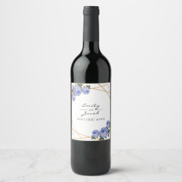Rótulo De Garrafa De Cerveja Casamento Floral Azul Geométrico Dourado Elegante