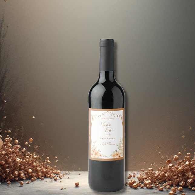 Rótulo De Garrafa De Cerveja Casamento Floral Beige Rustic (Criador carregado)