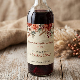Rótulo De Garrafa De Cerveja Casamento Floral Boho Outono Vintage Borgonha Bege