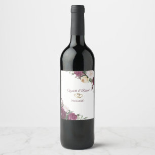 Rótulo De Garrafa De Cerveja Casamento Floral Borgonha Corações Dourados