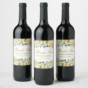Rótulo De Garrafa De Cerveja Casamento Floral Branco Dourado Amarelo-Amarelo