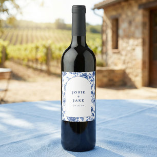 Rótulo De Garrafa De Cerveja Casamento Floral Chinoiserie Azul Empoeirado Perso