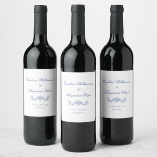 Rótulo De Garrafa De Cerveja Casamento Floral Clássico Elegante Azul País Franc