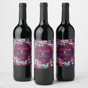 Rótulo De Garrafa De Cerveja Casamento floral colorido de marrom elegante