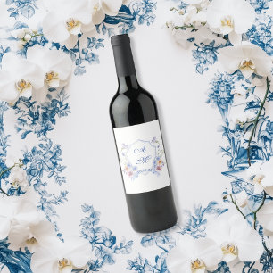 Rótulo De Garrafa De Cerveja Casamento Floral com Crista Azul Empoeirada