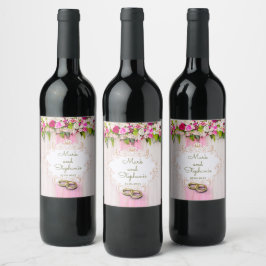Rótulo De Garrafa De Cerveja Casamento Floral Cor-de-Rosa Brilhante Elegante 